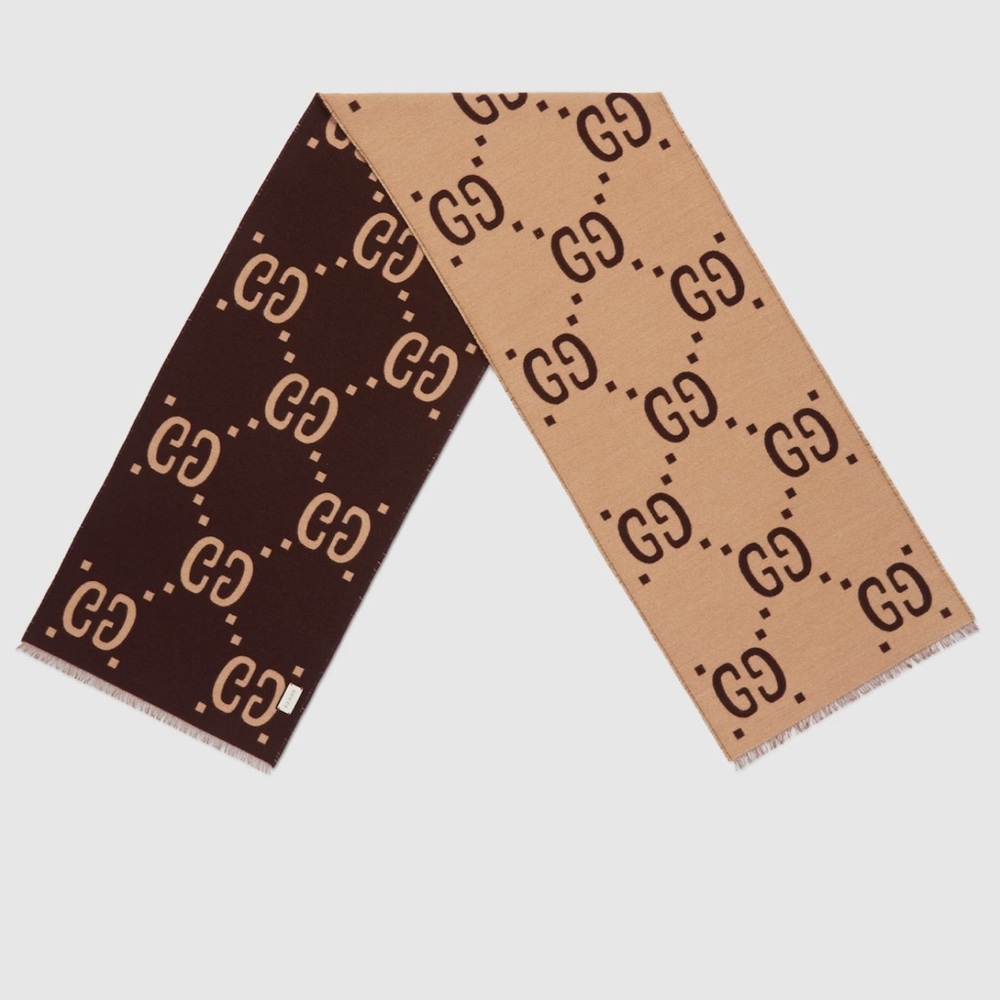 Gucci GG Jacquard Scarf - Dark Brown and Beige